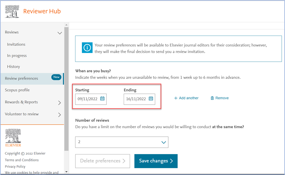 Reviewer preferences screen1